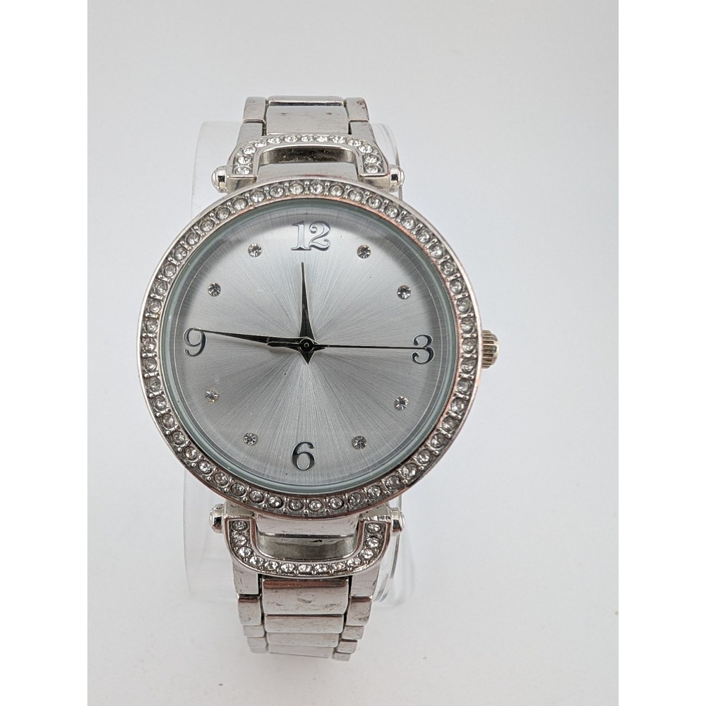 Accutime Watch Women 34mm Case Crystal Bezel 8" Band- New Battery